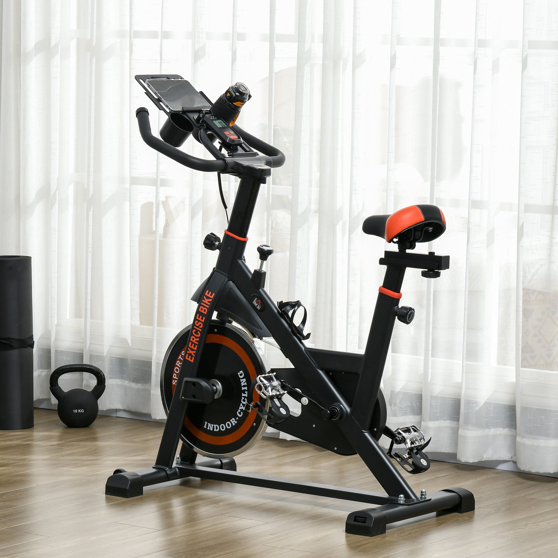 Soozier Adjustable Upright Stationary Exercise Bike w/ LCD Display, Indoor Cycling Bike for Home w/ Adjustable Resistance, Red
