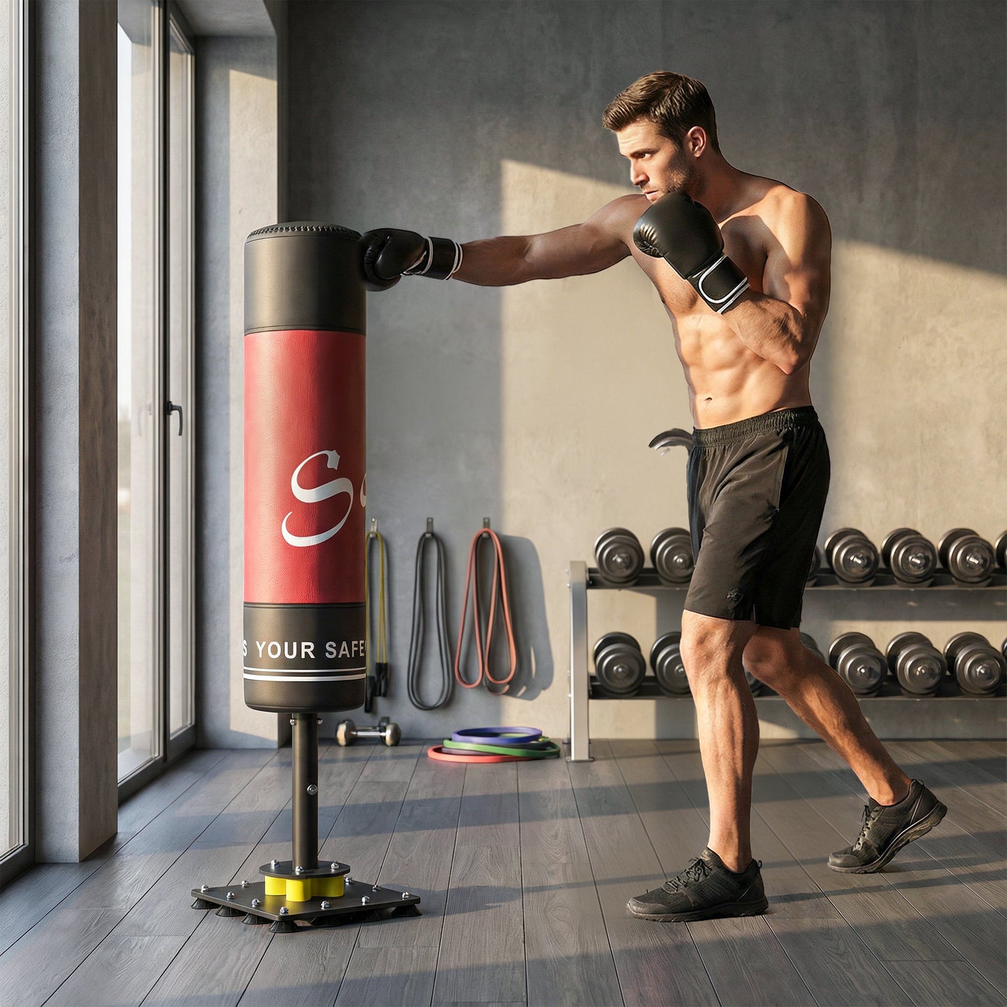 Soozier Freestanding Punching Bag for Adults, 53" Heavy Duty Boxing Bag with 12 Suction Cups, Boxing Equipment with Stand