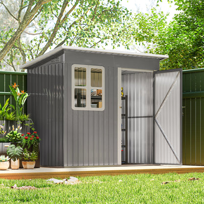 7' x 4' Galvanised Steel Outdoor Storage Shed, Garden Shed with Window, Lockable Wide Door and Air Vents, Dark Grey