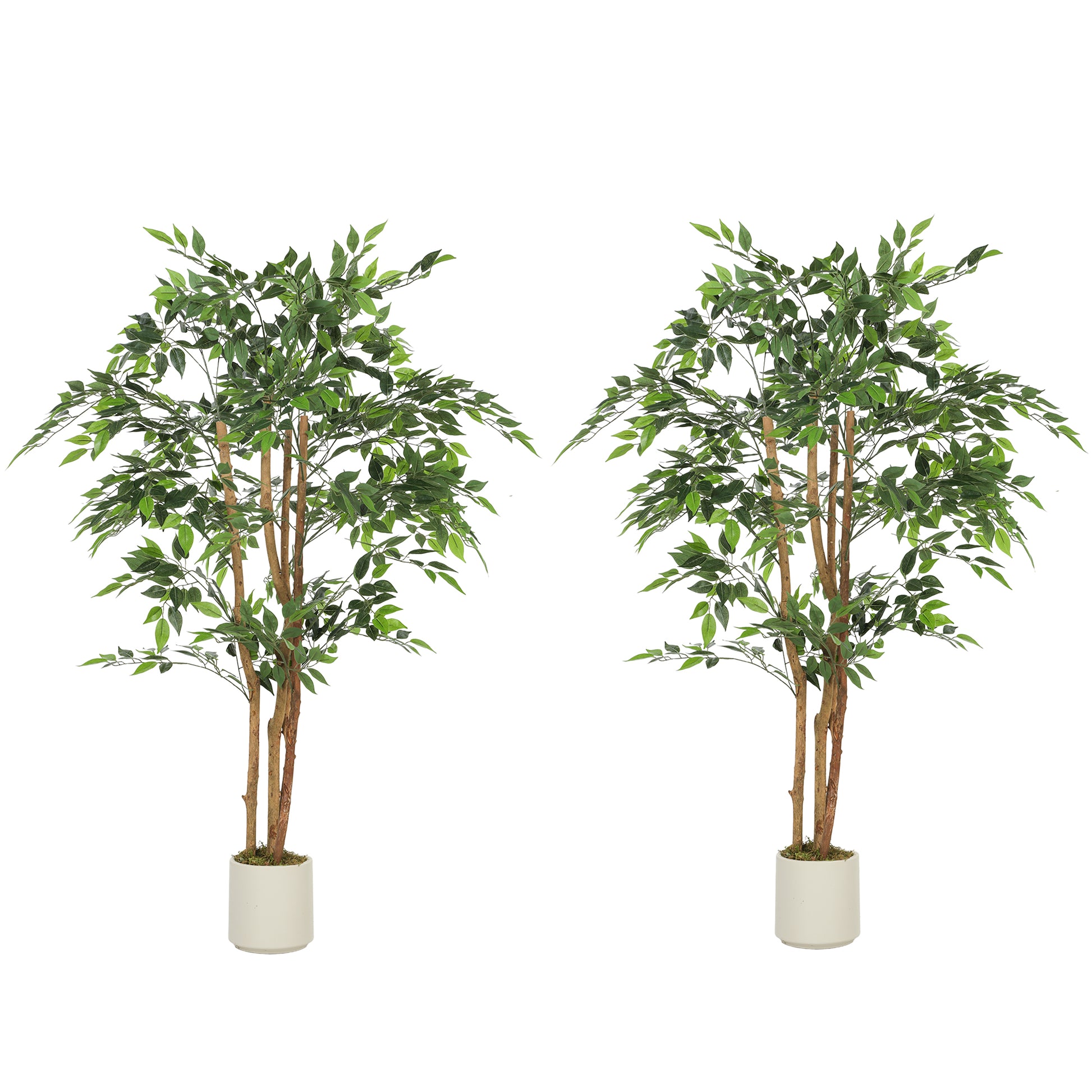 5FT Artificial Banyan Tree Set of 2, Fake Potted Tree with Solid Wood Trunk and Pot for Indoor