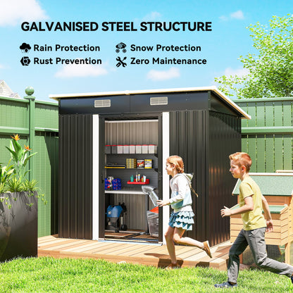 7'x 4' Metal Patio Storage Shed Garden Lockable Shed Tool Utility Storage Unit, Black