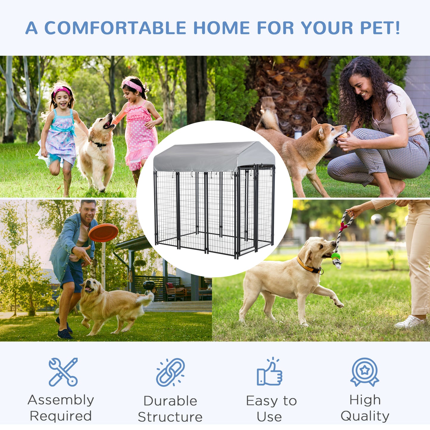 Outdoor Dog Kennel with Waterproof UV-Resistant Cover, 6 x 4 x 6 ft