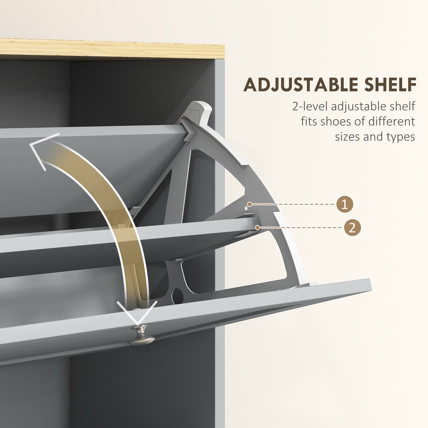 Modern Shoe Storage with 3 Flip Drawers and Adjustable Shelves, Shoe Cabinet Organizer for 12-18 Pairs of Shoes, Grey