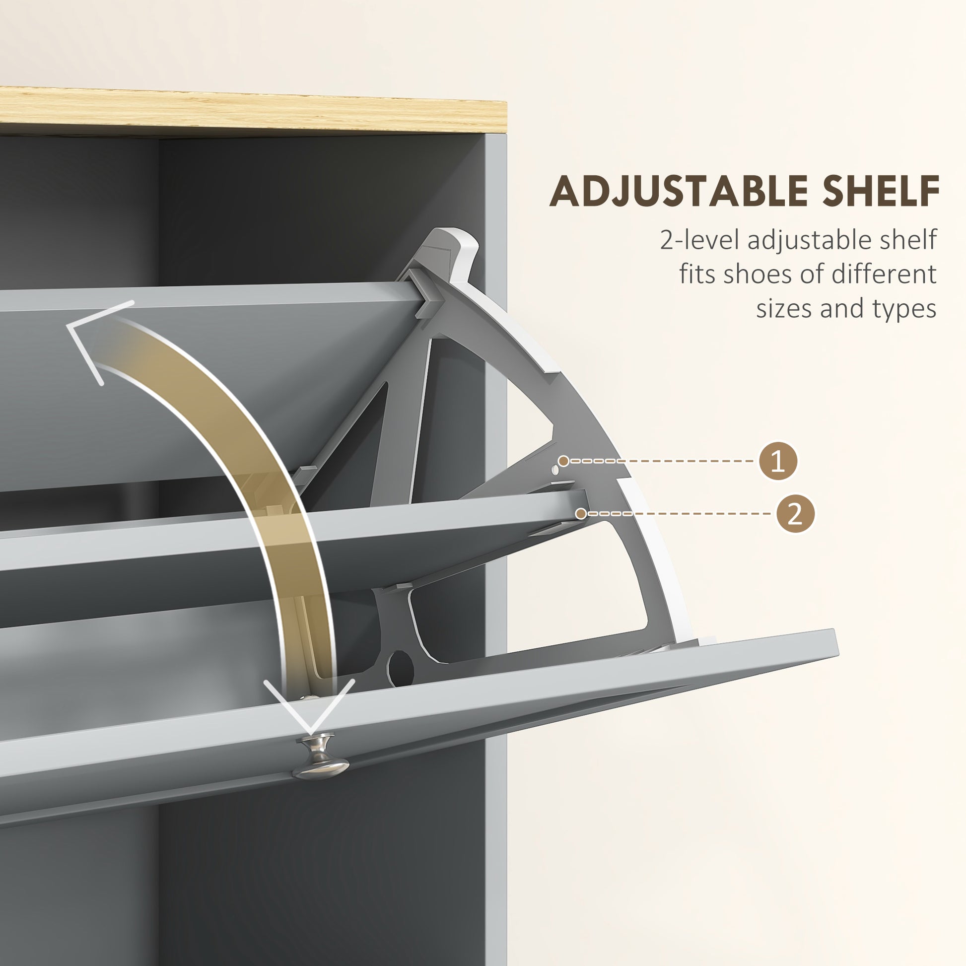 Modern Shoe Storage with 3 Flip Drawers and Adjustable Shelves, Shoe Cabinet Organizer for 12-18 Pairs of Shoes, Grey