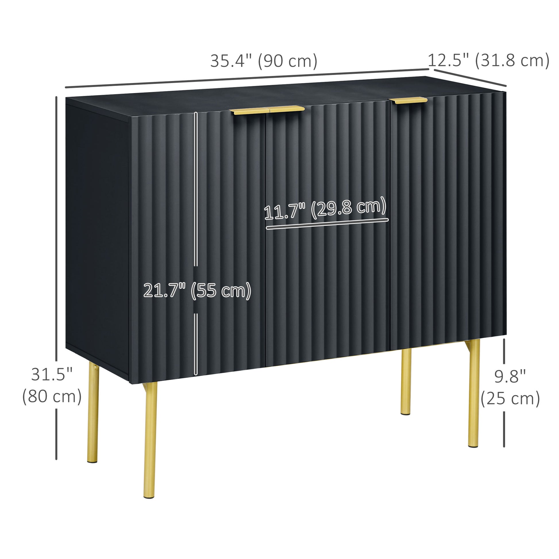 Modern Storage Cabinet Sideboard Buffet Cabinet with Gold Legs for Living Room Dining Room Hallway Black