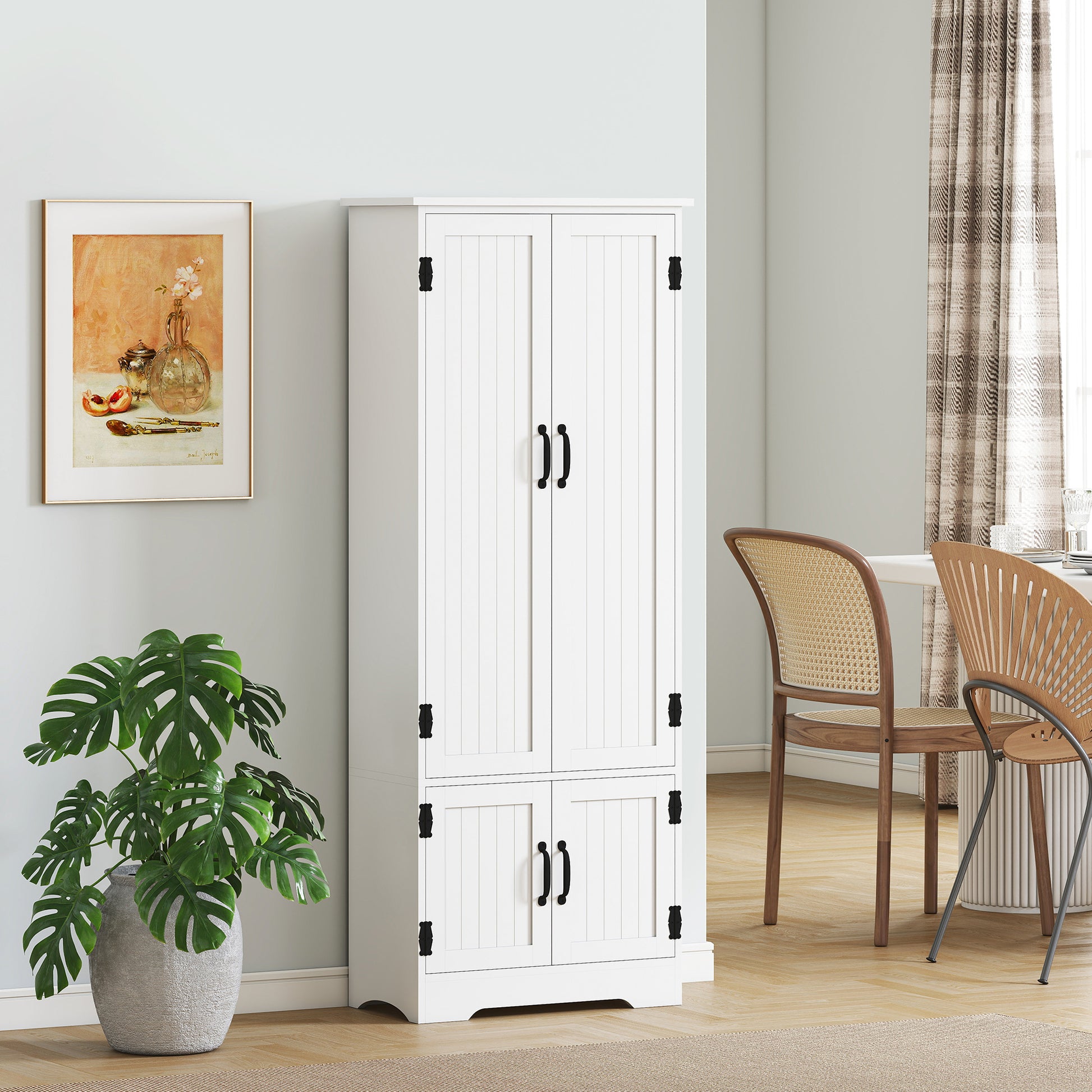 60" 4-Door Storage Cabinet Multi-Storey Large Space Pantry with Adjustable Shelves White