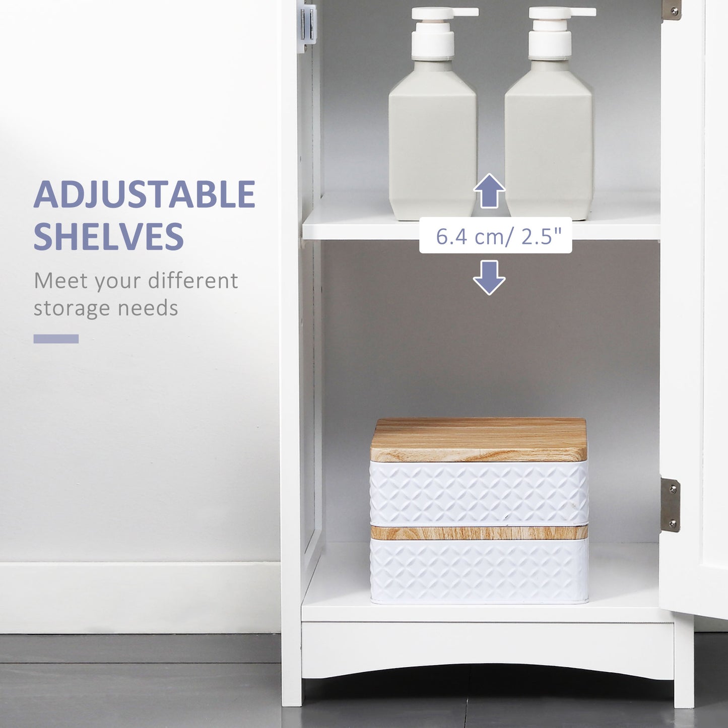 Tall Bathroom Storage Cabinet, Slim Bathroom Cabinet with 3 Tier Shelf, Drawer, Door, Freestanding Linen Tower, White