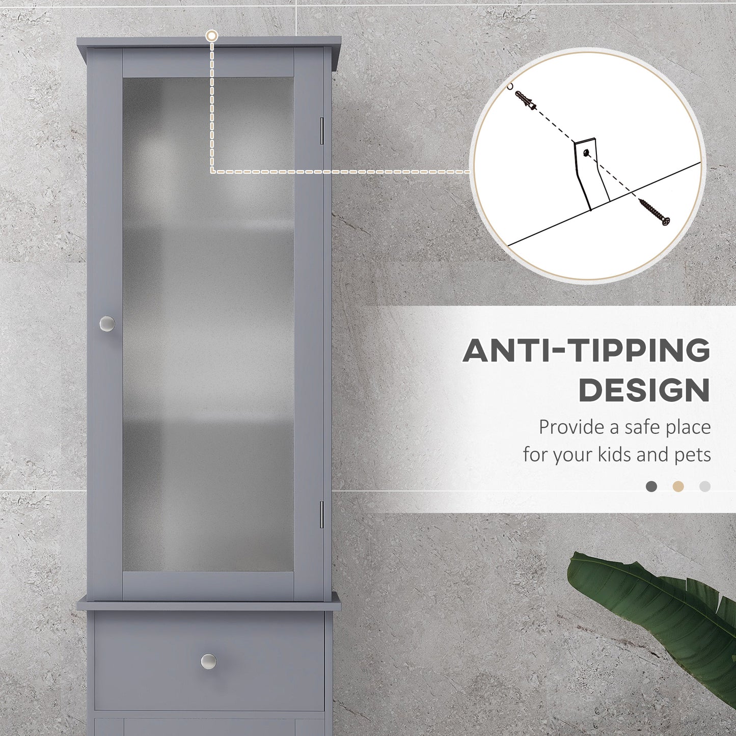 Tall Bathroom Cabinet, Bathroom Storage Cabinet with Drawers, 2 Doors and Adjustable Shelves, Grey