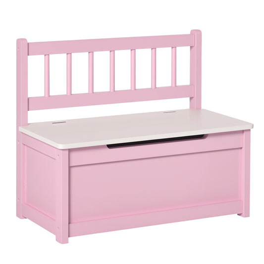 Qaba 2-in-1 Kids Toy Box Storage Organizer Chest Cabinet Chunk Cube with Safety Pneumatic Rod, Pink