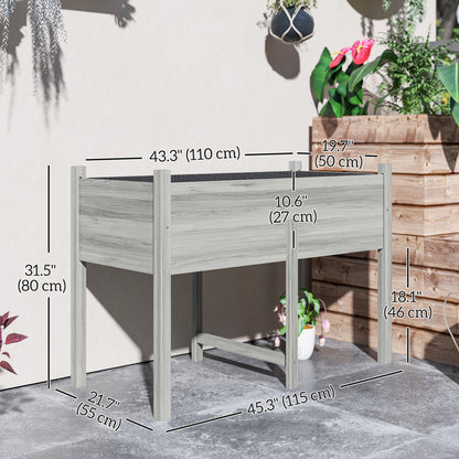 Wooden Raised Planter Box with Drain Holes for Vegetables, Flowers, Outdoor Garden Bed, 45.3x21.7x31.5inch, Grey