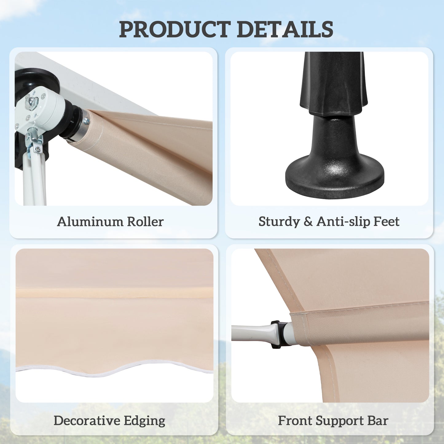 6.6'x5' Manual Retractable Patio Awning Window Door Sun Shade Deck Canopy Shelter Water Resistant UV Protector Beige