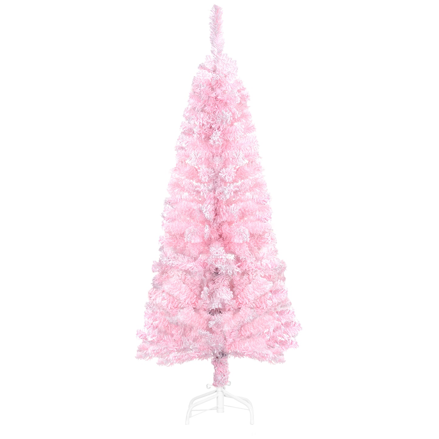 4 ft Flocked Pencil Christmas Tree, Artificial Christmas Tree with Realistic Branches, Auto Open and Steel Base, Pink