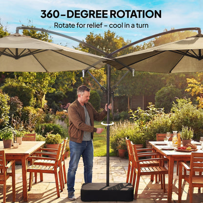 9.6 ft Offset Patio Umbrella with Sandbag, Garden Hanging Banana Cantilever Parasol with 360° Rotation, Khaki