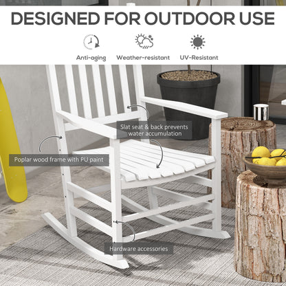 3 Pieces Outdoor Rocking Chair Set, Wooden Patio Rocking Chair Set with Folding Table, High Back and Armrests, White