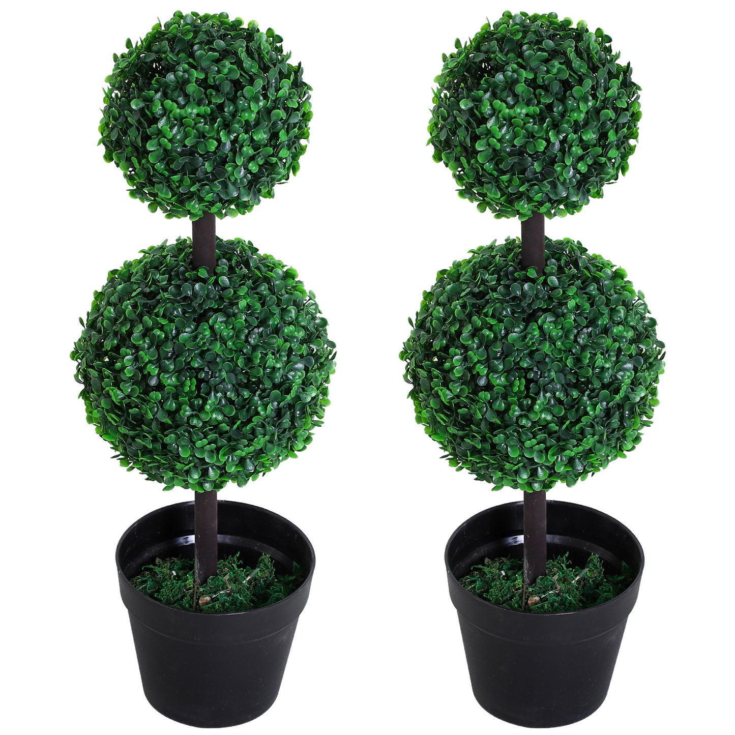 2 Ball Topiary Tree in Pot for Home Decor Set of 2, Artificial Plant for Home Office, Living Room Decor, Dark Green