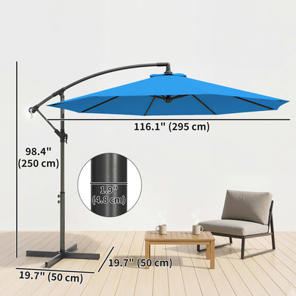 10ft Offset Patio Umbrella with Base, Garden Hanging Parasol with Crank, Banana Cantilever Umbrella Sun Shade, Blue