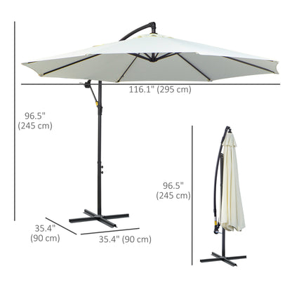 9.7ft Offset Patio UmbrellaCantilever Parasol with Crank Handle, 8 Ribs and Cross Base for Outdoor, Sun Shade, Cream