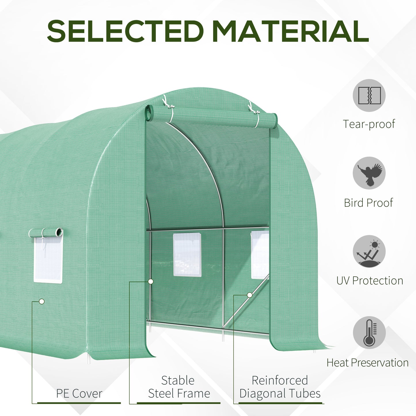 15' x 6.6' x 6.6' Walk-in Tunnel Greenhouse Garden Plant Seed Growing Warm House Outdoor Hot House w/ Roll Up Door, Windows, PE Cover Green