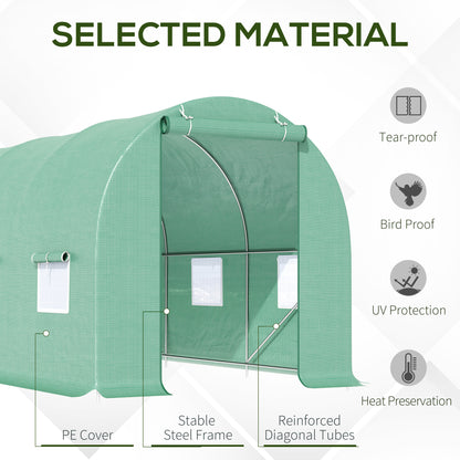 15' x 6.6' x 6.6' Walk-in Tunnel Greenhouse Garden Plant Seed Growing Warm House Outdoor Hot House w/ Roll Up Door, Windows, PE Cover Green