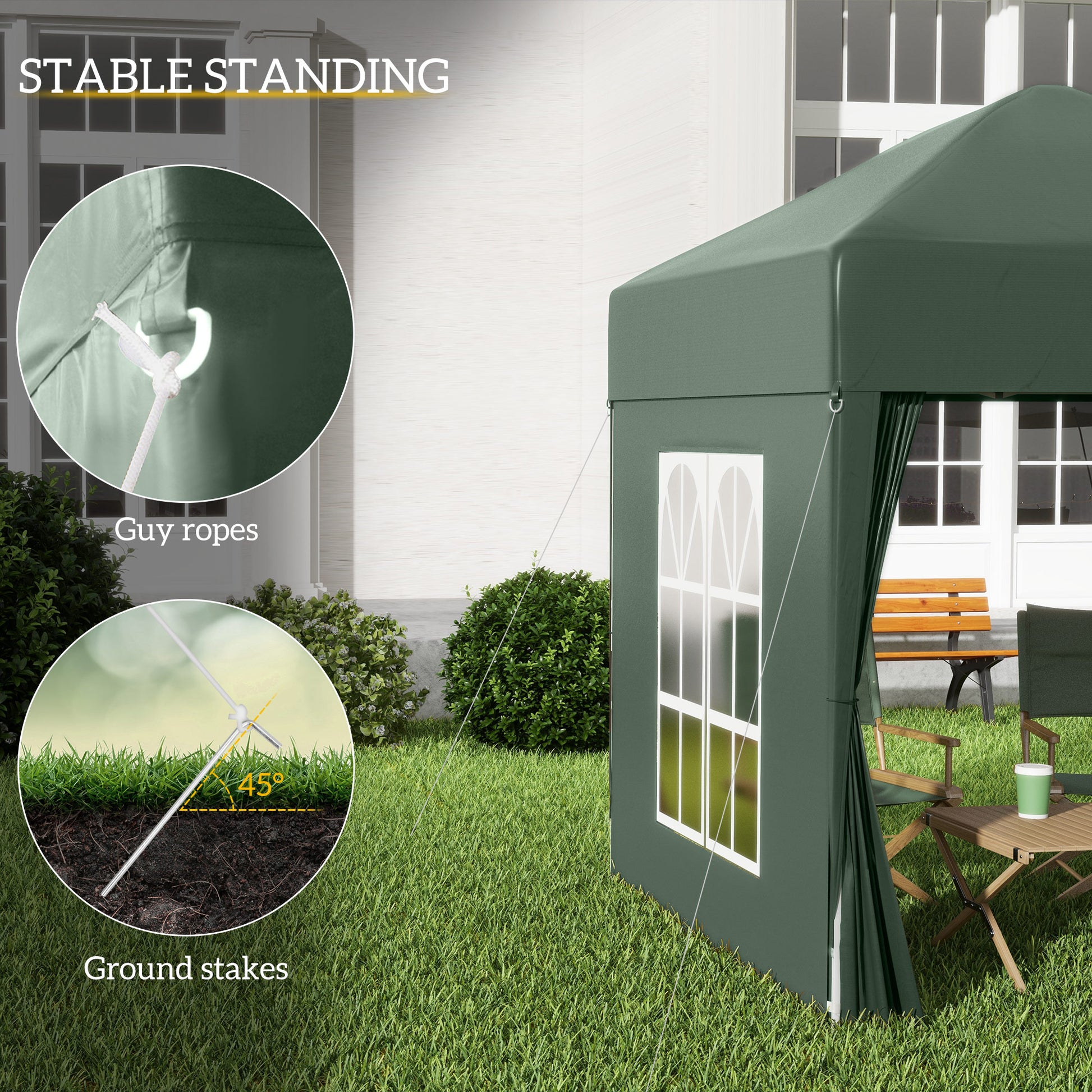 6.6'x6.6' Pop Up Canopy Tent with Sidewalls, Instant Sun Shelter Camping Gazebo with Carry Bag, for Outdoor, Garden, Patio, Green
