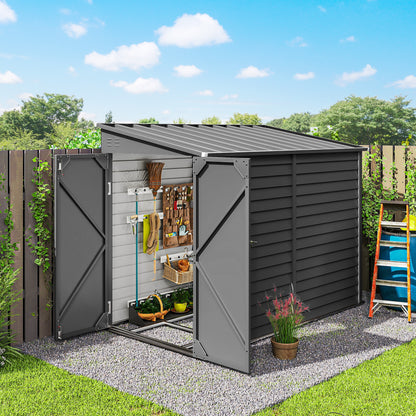 4.6' x 9' Steel Outdoor Storage Shed, Lean to Shed, Metal Tool House with Foundation Kit, Lockable Doors, Gloves and 2 Air Vents for Backyard, Patio, Lawn, Dark Grey