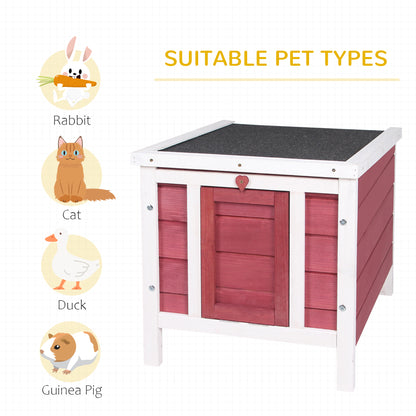 Wooden Rabbit Hutch, Bunny Cage with Waterproof & Openable Asphalt Roof, Outdoor Cat House Guinea Pig Cage Duck Shelter, Indoor Outdoor Use, 20" x 16.5" x 17", Red