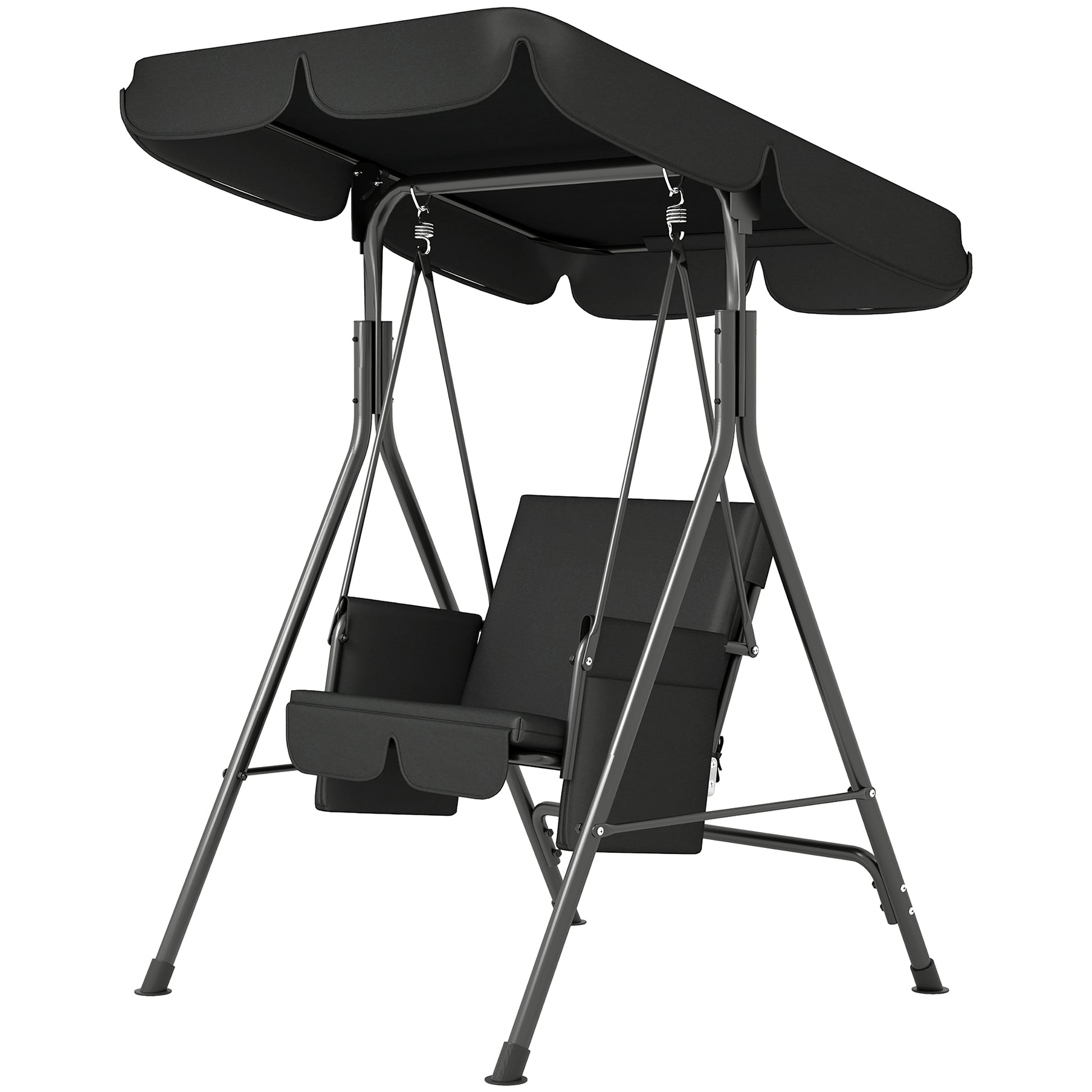 1-Seat Outdoor Porch Swing Patio Swing with Adjustable Canopy, Removable Seat and Back Cushion for Garden, Poolside