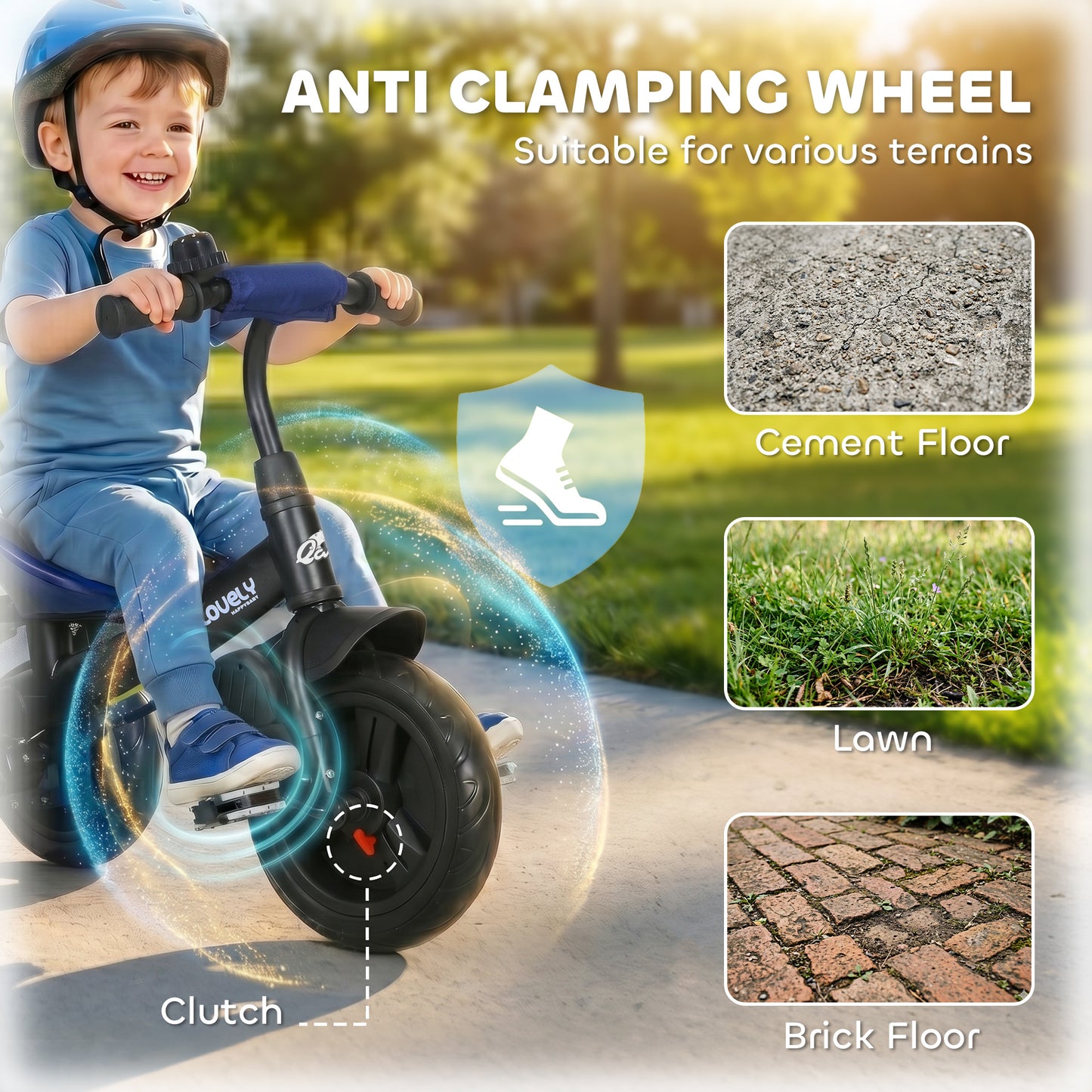 Qaba 6 in 1 Tricycle for Toddler 1-5 Years with Parent-Push Handle, Dark Blue