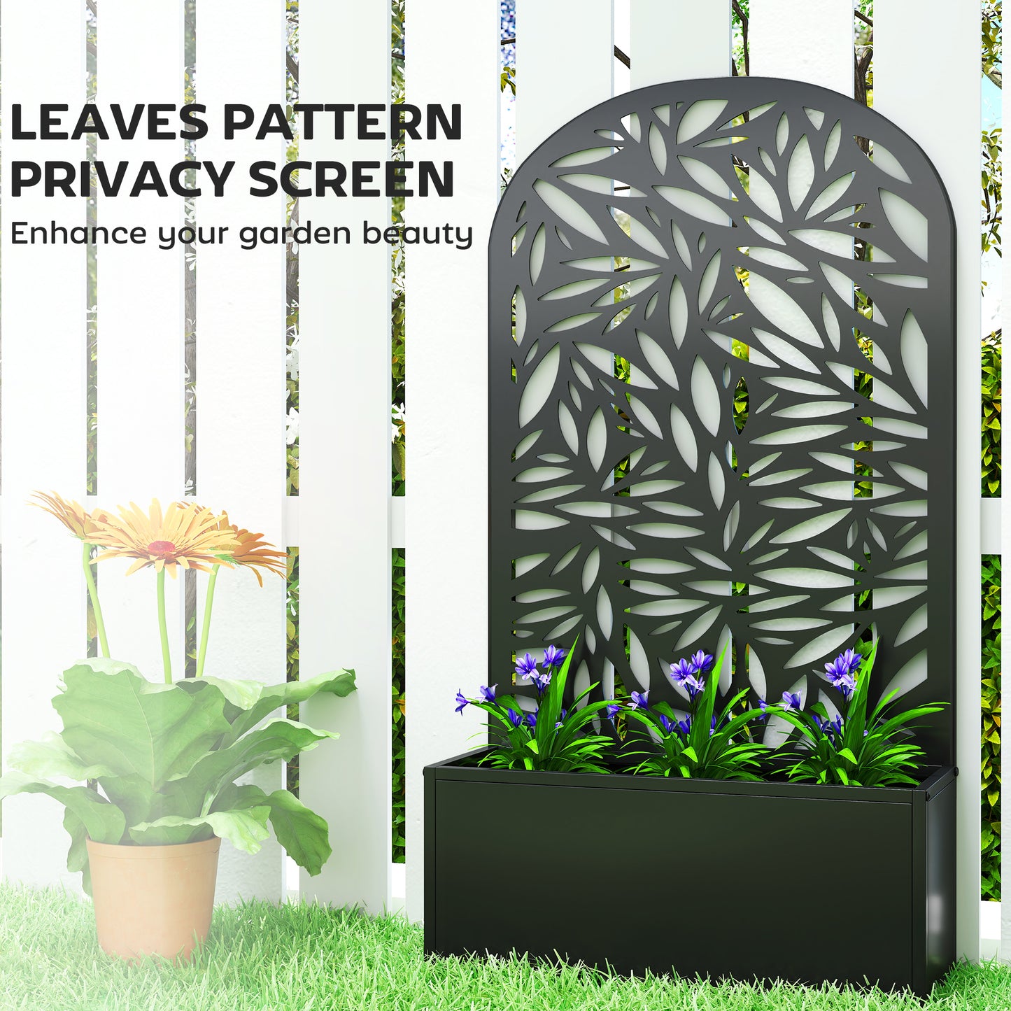 Metal Garden Bed with Trellis for Climbing Plants, Freestanding or Wall Mounted Flower Bed for Garden, Patio, Balcony