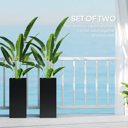 2 Pack Planter Box, 26 Inch Plastic Flower Pots with Water Level Indicator, Drainage Hole and Drain Plug, Black