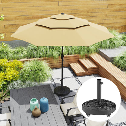 46 lbs Resin Round Patio Umbrella Base, Umbrella Stand with Wheels, Outdoor Umbrella Stand, Black