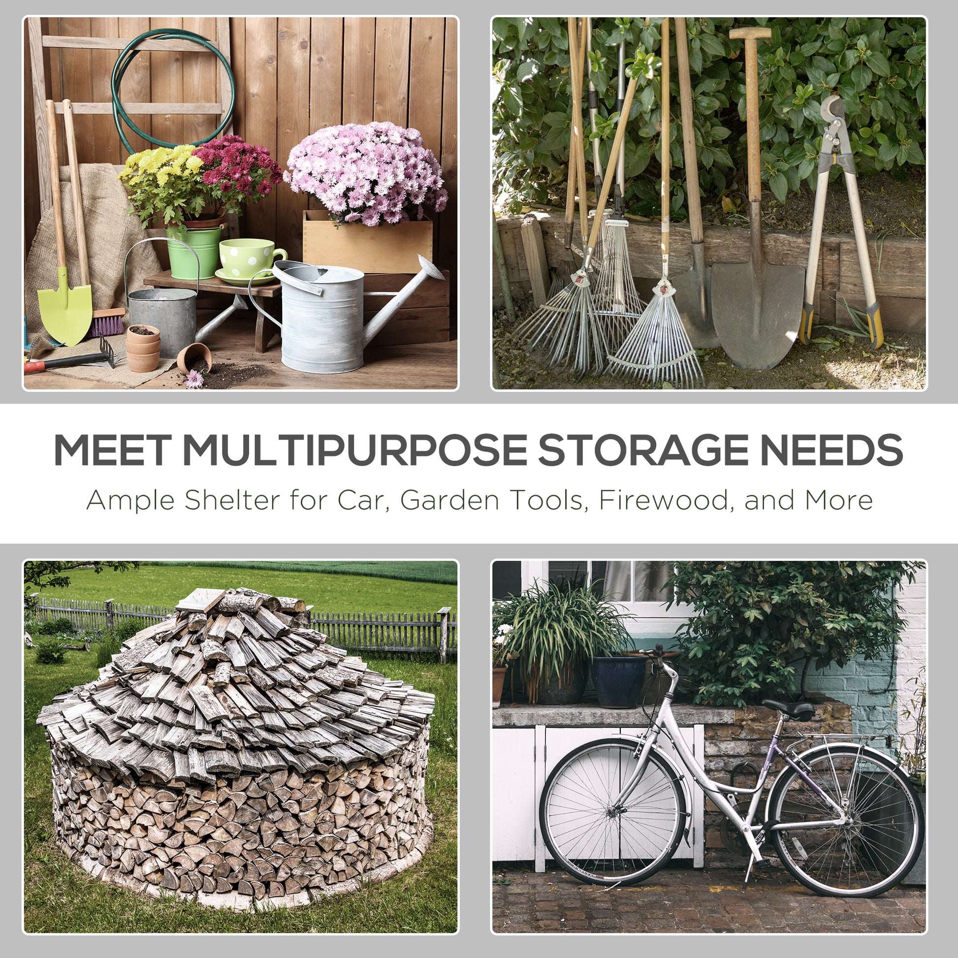 9.2' x 7.9' Garden Storage Tent, Patio Storage Shelter w/ Metal Frame and Double Zipper Doors, Dark Grey