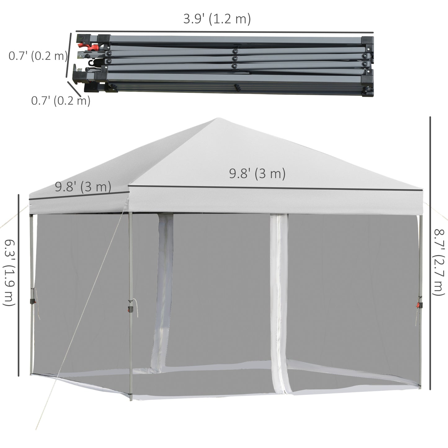 10' x 10' Pop-Up Canopy Tent Outdoor Party Tent, 3-Level Adjustable Height, Silver