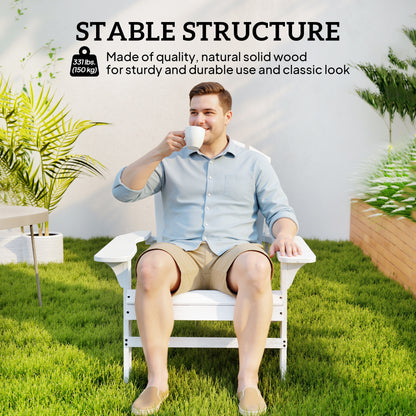 Wood Adirondack Chair, Outdoor Patio Muskoka Chair with Slatted Design for Deck, Garden, Backyard, Fire Pit, White