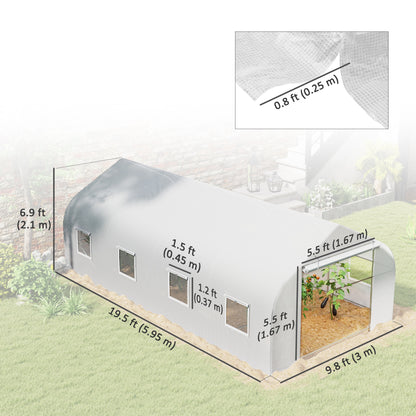 20x10x7ft Walk-in Steeple Greenhouse Outdoor Backyard Plant Seed Growth Tunnel Shed Warm House with 2 Anchor Way White