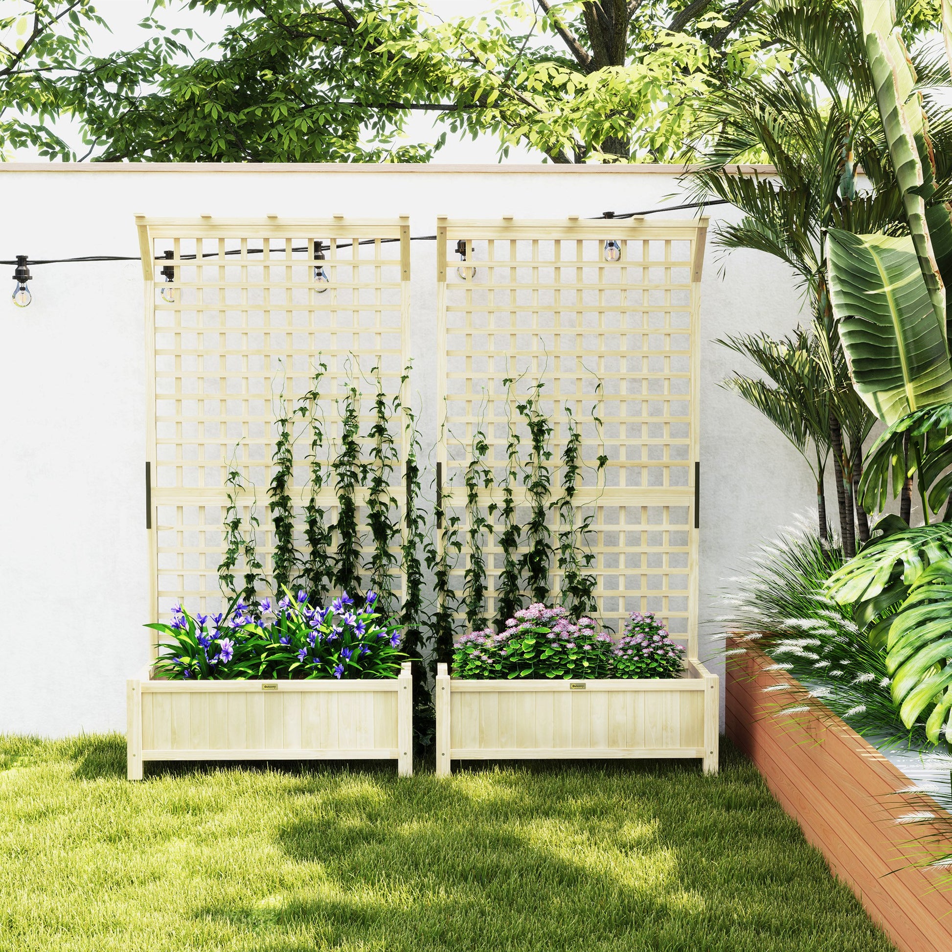 Wood Planter with Trellis for Vine Climbing, Raised Garden Bed, Privacy Screen for Backyard, Patio, Deck, Natural Wood