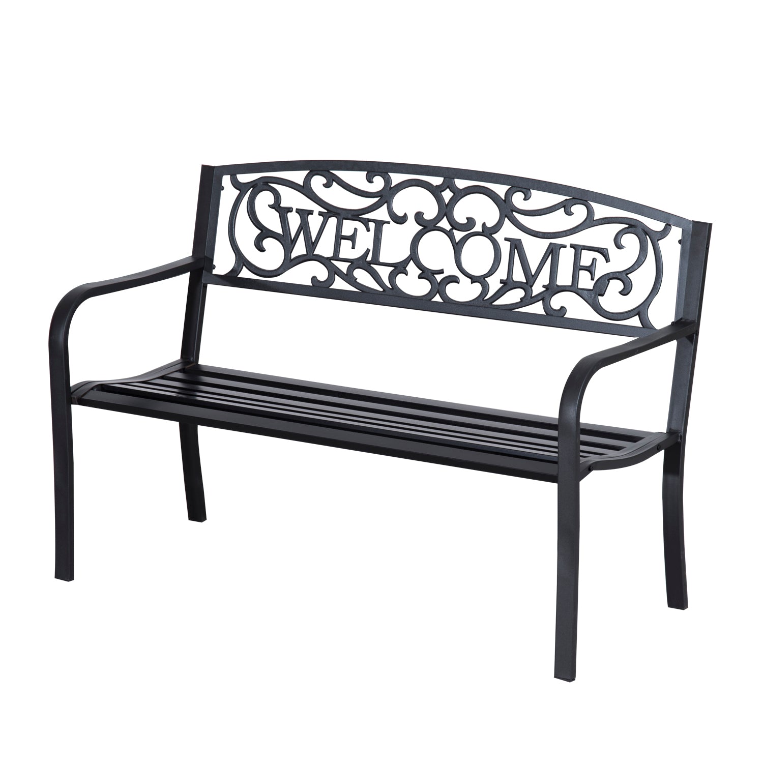 50" 2-Seater Garden Bench, Patio Decorative Chair Metal Backyard Loveseat Outdoor Furniture for Yard, Lawn, Porch, Black