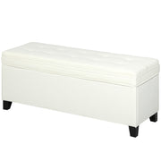 Storage Ottoman Bench, Foot Rest with Safety Hinges, 47 Inches Linen Storage Chest for Living Room, Cream White