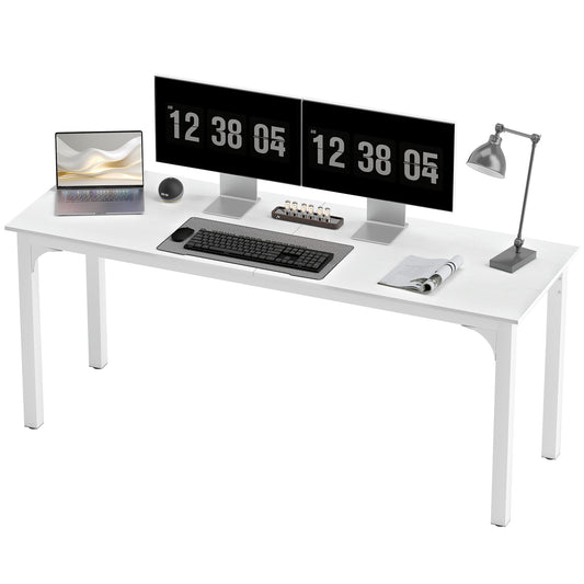 71" Computer Desk, Desktop Desk with Metal Legs, White