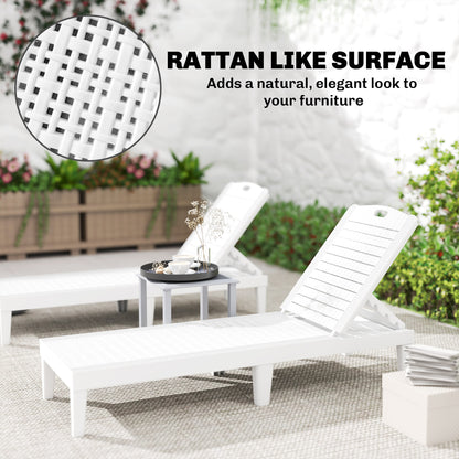 Outdoor Lounge Chair Set of 2, Waterproof Resin Lounge Chairs with 4-Position Adjustable Backrest for Backyard, White