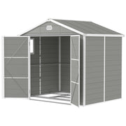 8' x 6' Plastic Garden Storage Shed with Latch Door, Vents, Sloped Roof, Light Grey