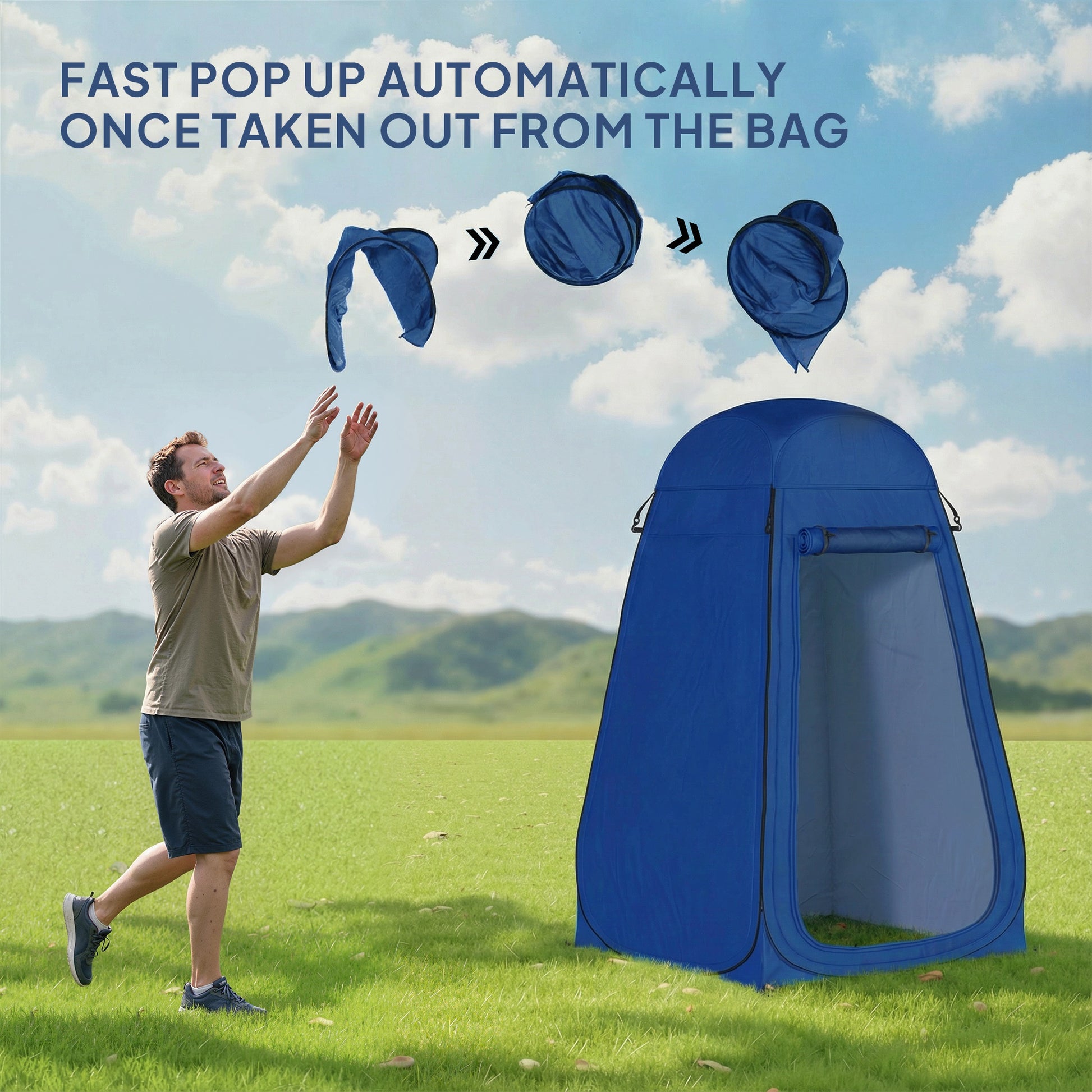 Pop Up Shower Tent, Portable Privacy Room for Outdoor Changing, Dressing, Fishing Storage with Carrying Bag, Blue