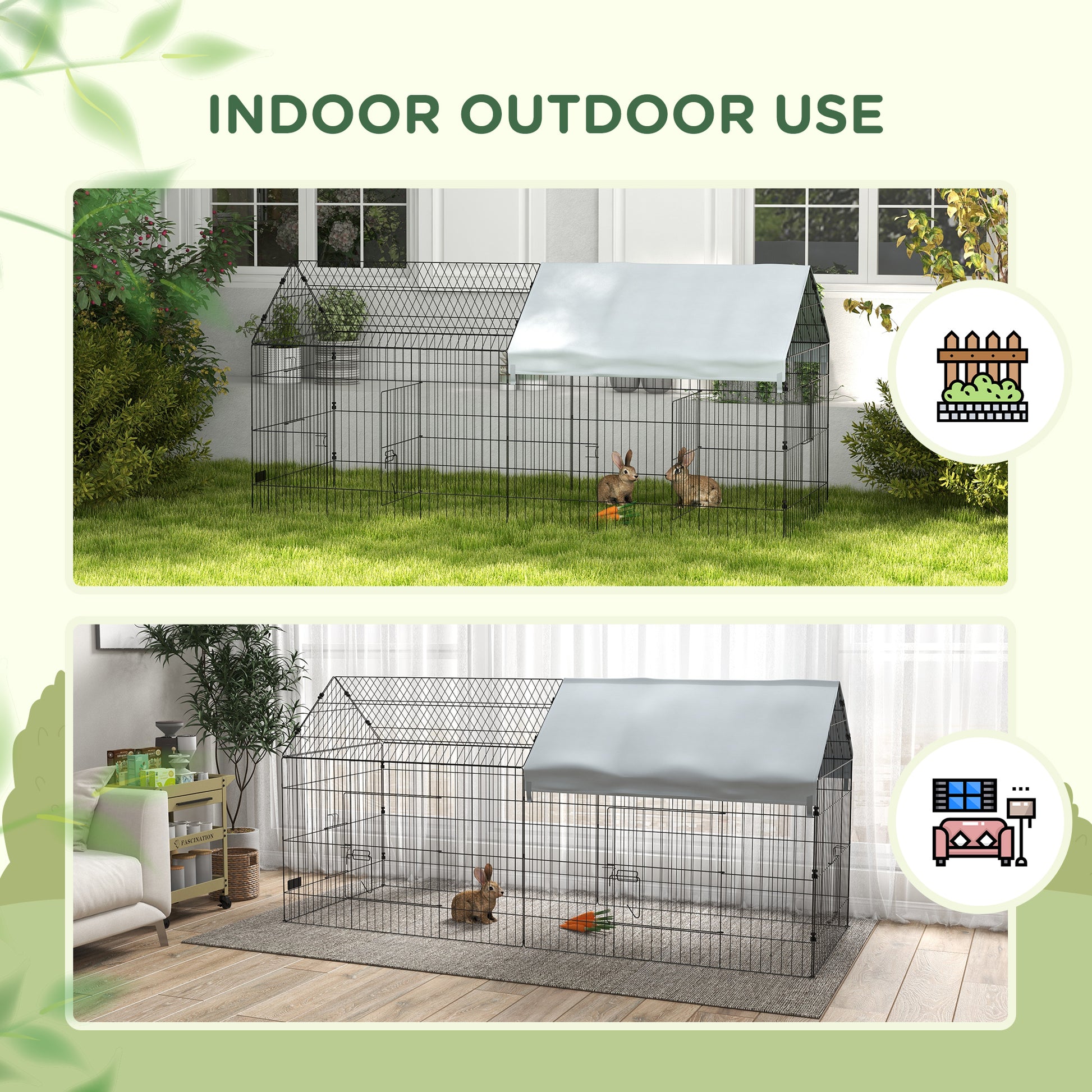 87" Small Animal Cage with Roof, Indoor/Outdoor Use, for Chicken, Rabbits, Chinchillas, Silver