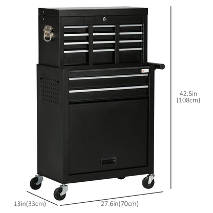 6-Drawer Tool Chest Set with 4 Wheels, Lockable Rolling Tool Box and Storage Cabinet for Garage Factory Workshop, Black