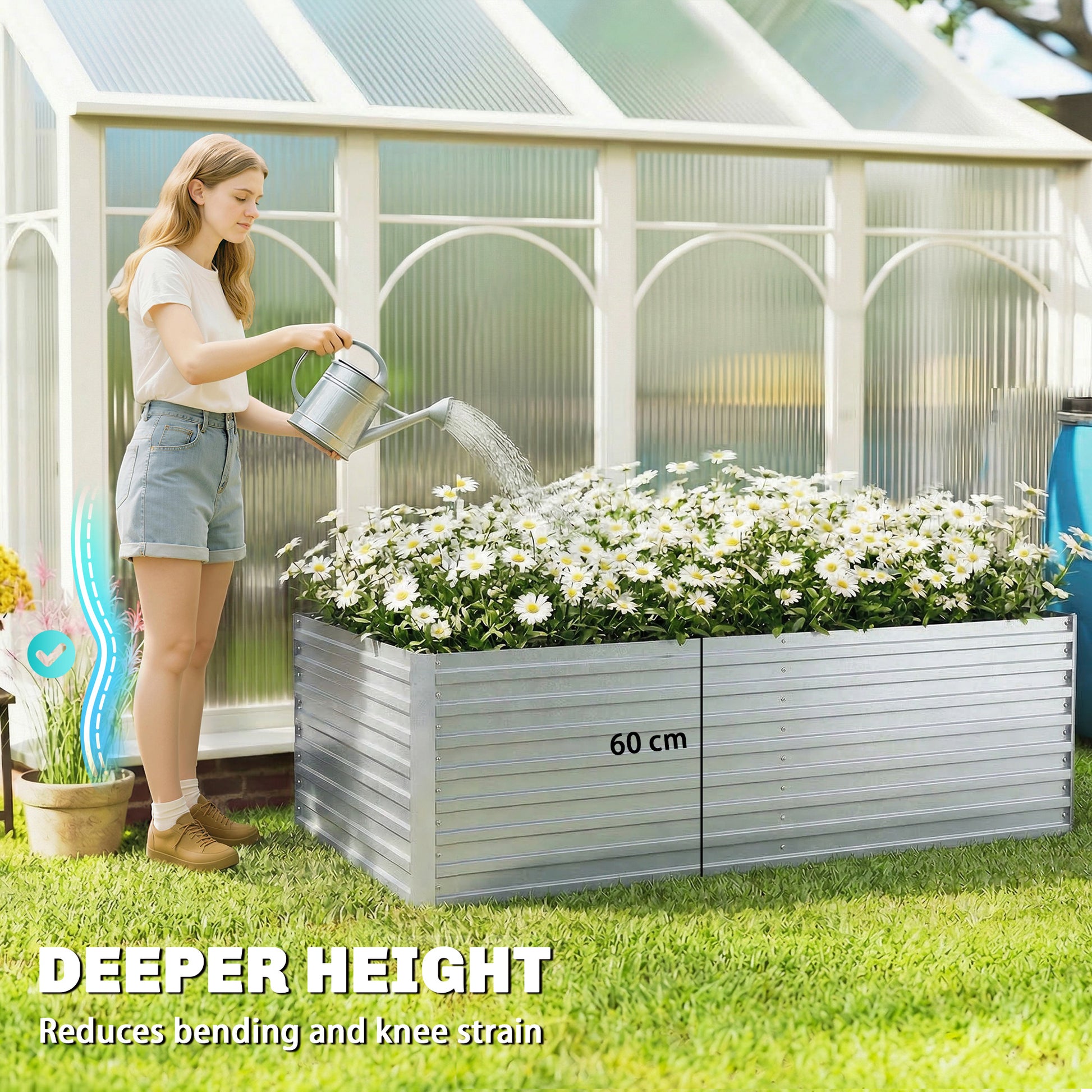 Set of 2 Galvanised Raised Garden Bed, 6 x 3 x 2 ft Metal Garden Bed with Safe Edging, Silver