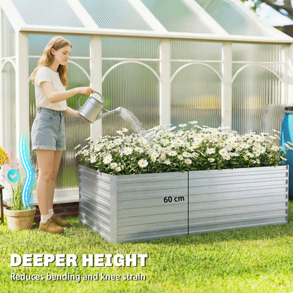 Set of 2 Galvanised Raised Garden Bed, 6 x 3 x 2 ft Metal Garden Bed with Safe Edging, Silver