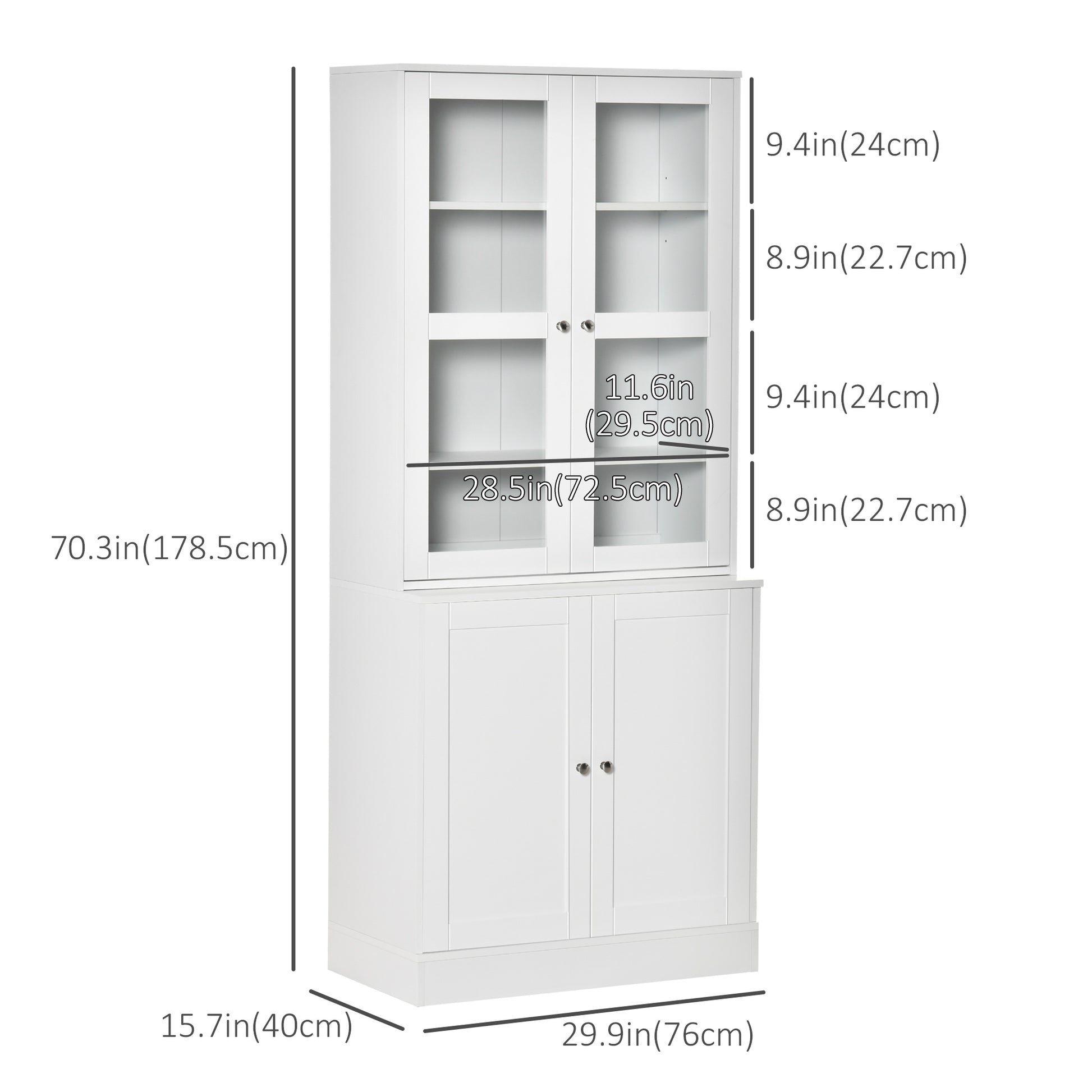 71" Bookcase Storage Cabinet with Doors, Modern Tall Bookshelf with 2 Adjustable Shelves, Display Unit for Study, Living Room, Home Office, White