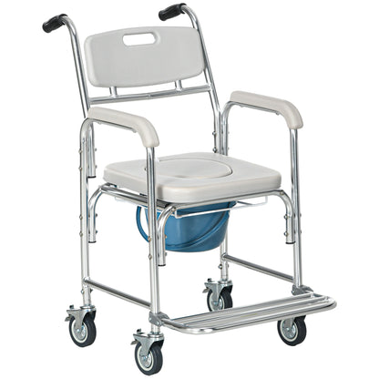 3-in-1 Shower Commode Wheelchair, Transport Beside Commode Chair with Padded Seat for the Elderly, Disabled