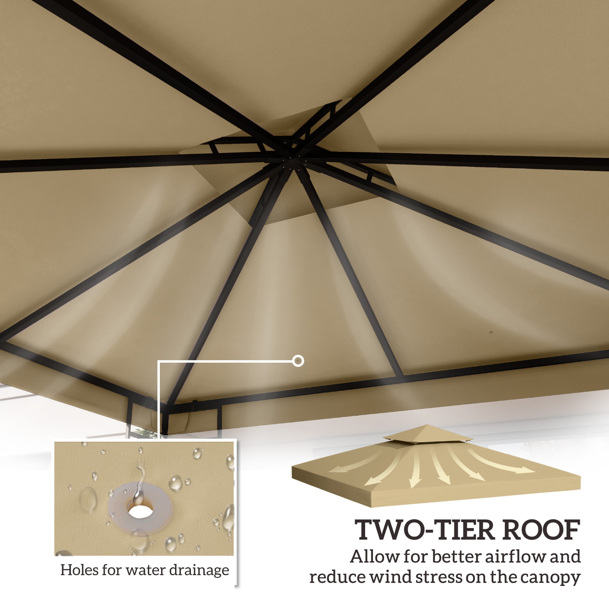 10' x 10' 2-Tier Canopy Replacement Cover Outdoor Garden Gazebo Top Cover, Beige