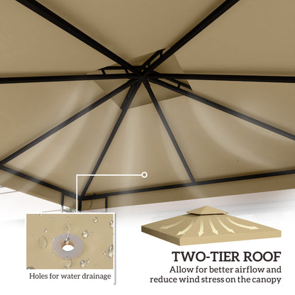 10' x 10' 2-Tier Canopy Replacement Cover Outdoor Garden Gazebo Top Cover, Beige